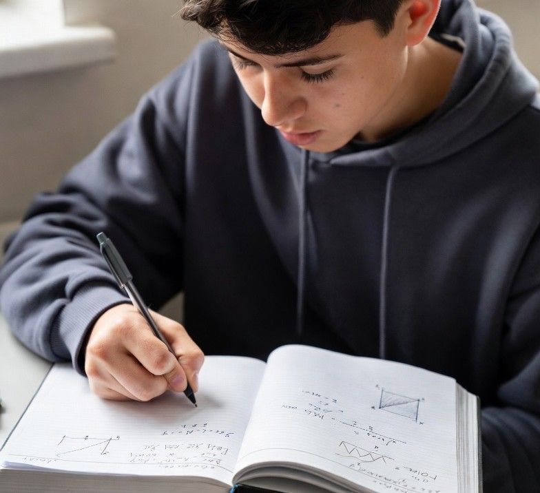 student studying algebra equations